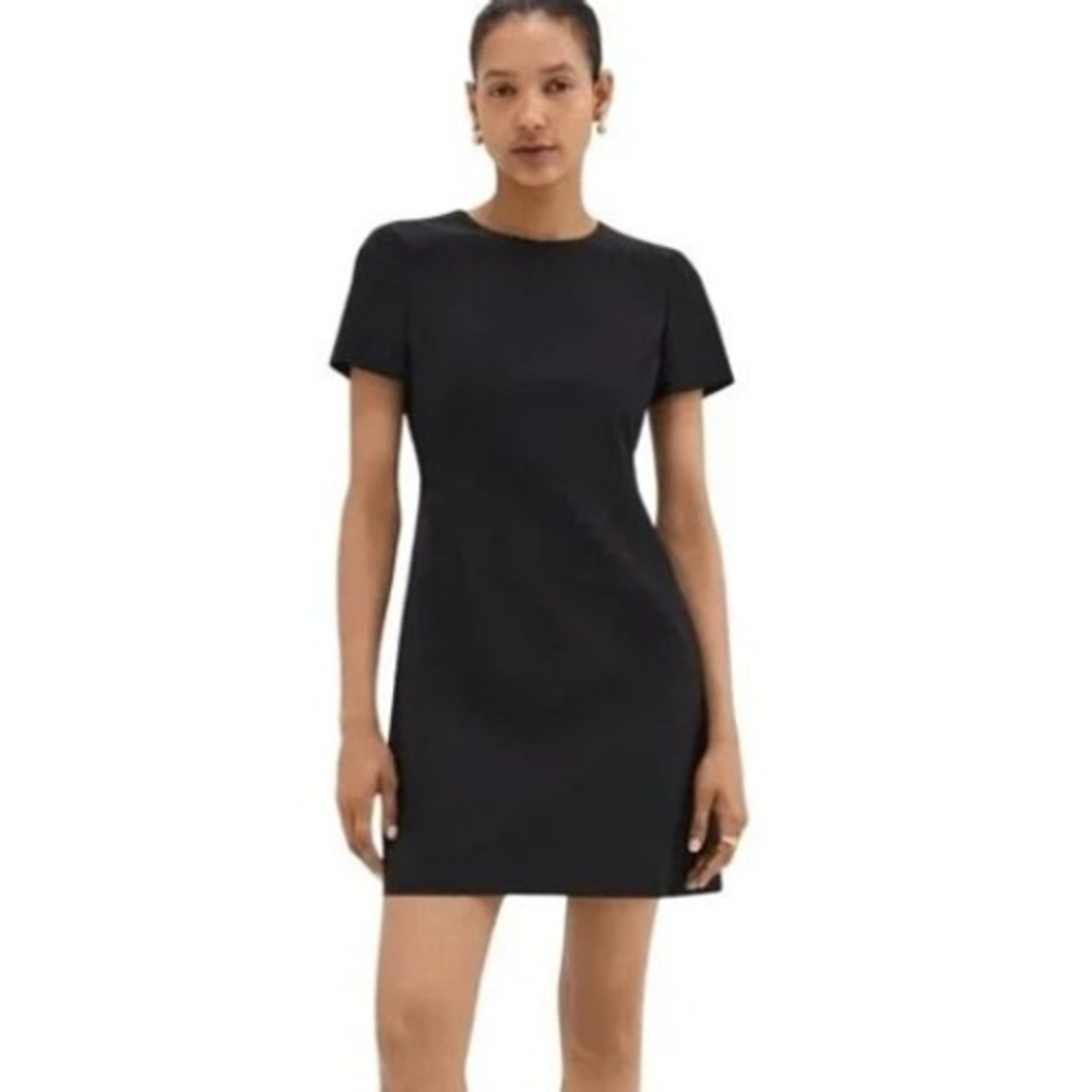 Theory Womens Charcoal Grey Wool Blend Short Sleeve Sheath Mini Dress Size 6